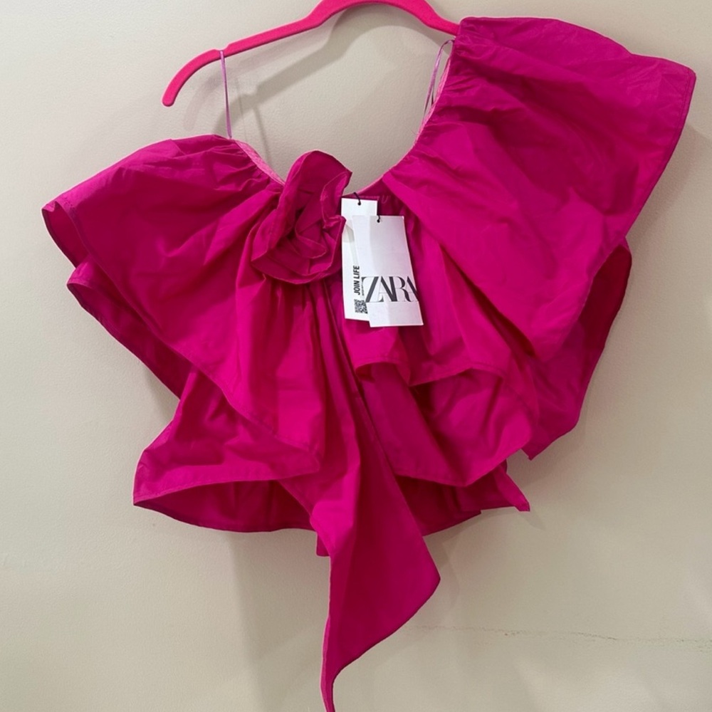 ZARA Ruffled Asymmetric one shoulder Top S & M Available NWT - Picture 8 of 12